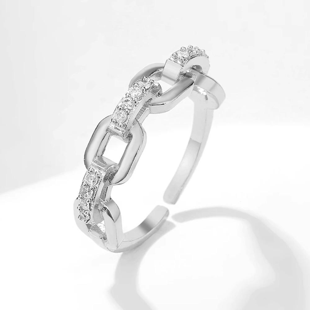 925 Sterling Silver Gothic Hollow Out Square Bridal Cubic Zirconia Open Rings for Women Fashion Student Unusual Jewelry