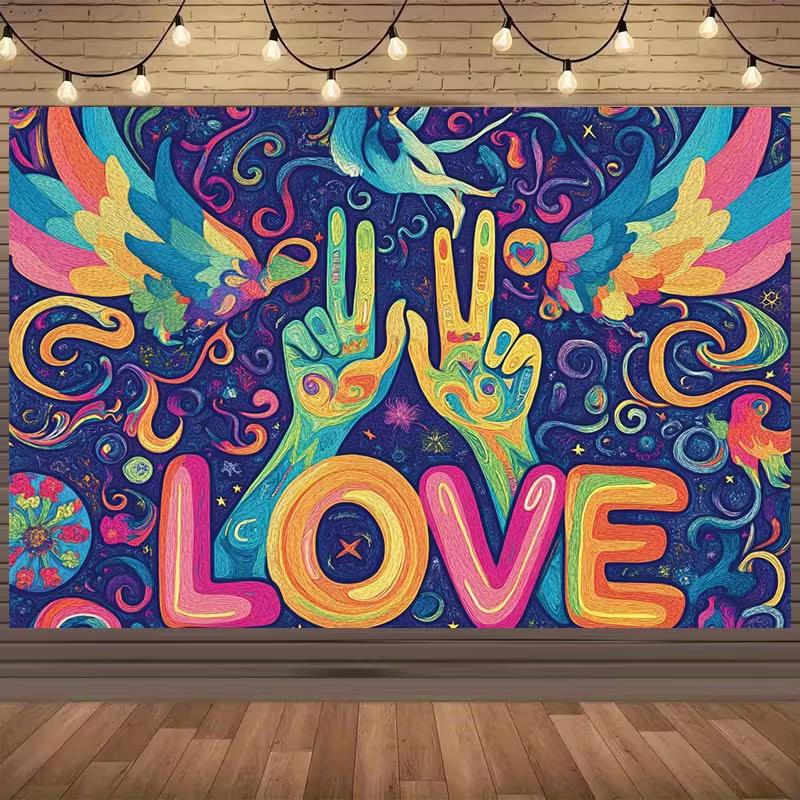 2D Hippie Love and Peace Photography Backdrop Background 47.2x31.5inch/120*80cm
