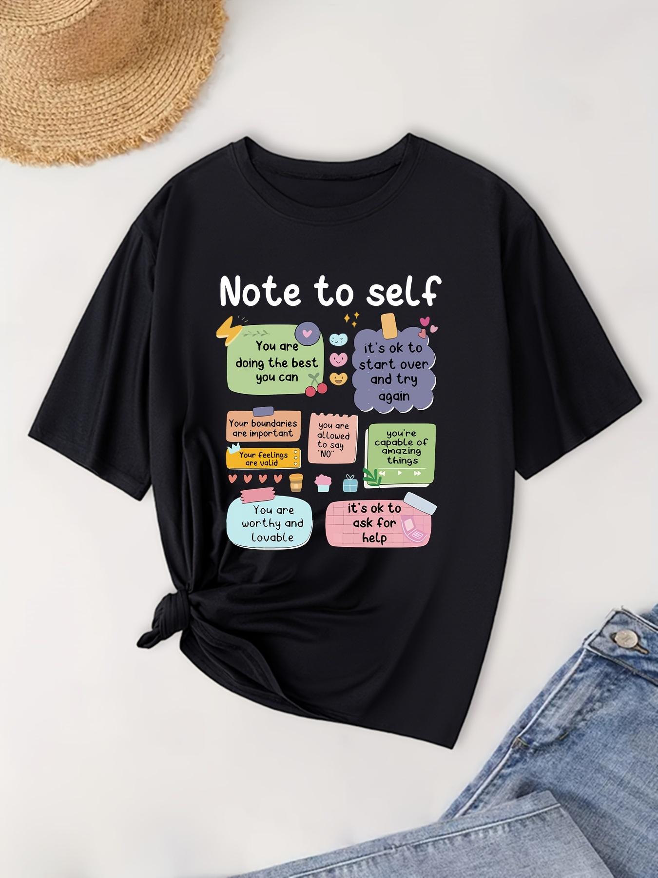 

Note To Self Print T-Shirt, Plus Size Casual Crew Neck Short Sleeve, Women s Plus Size Clothing S разноцветный