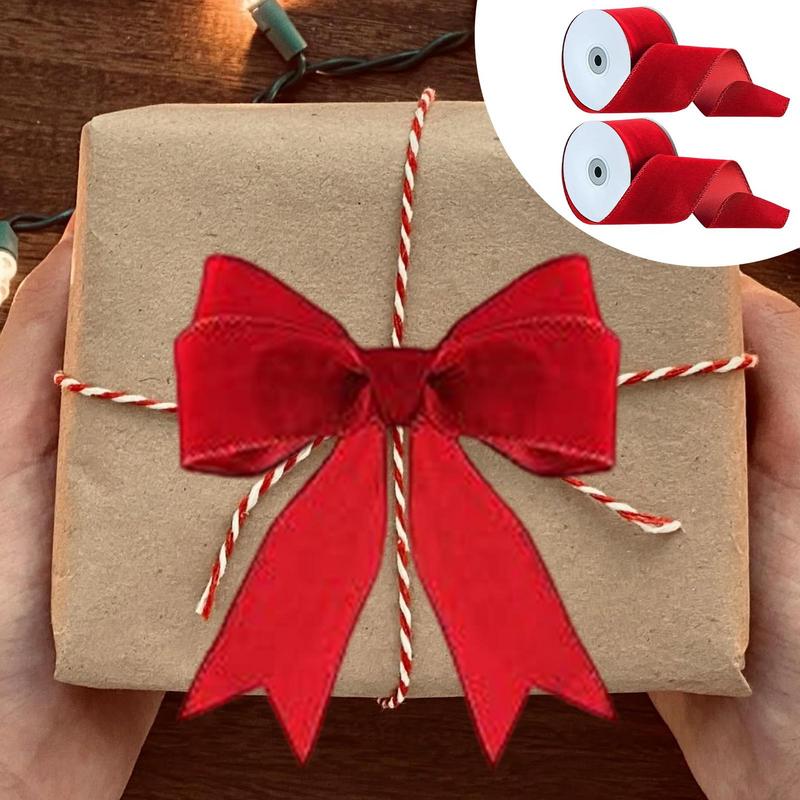 2 Rolls Packaging Wired Velvet Red Ribbon Double-Sided Christmas Velvet Ribbon Crafts Supplies Wide Ribbon for Handmade Bow
