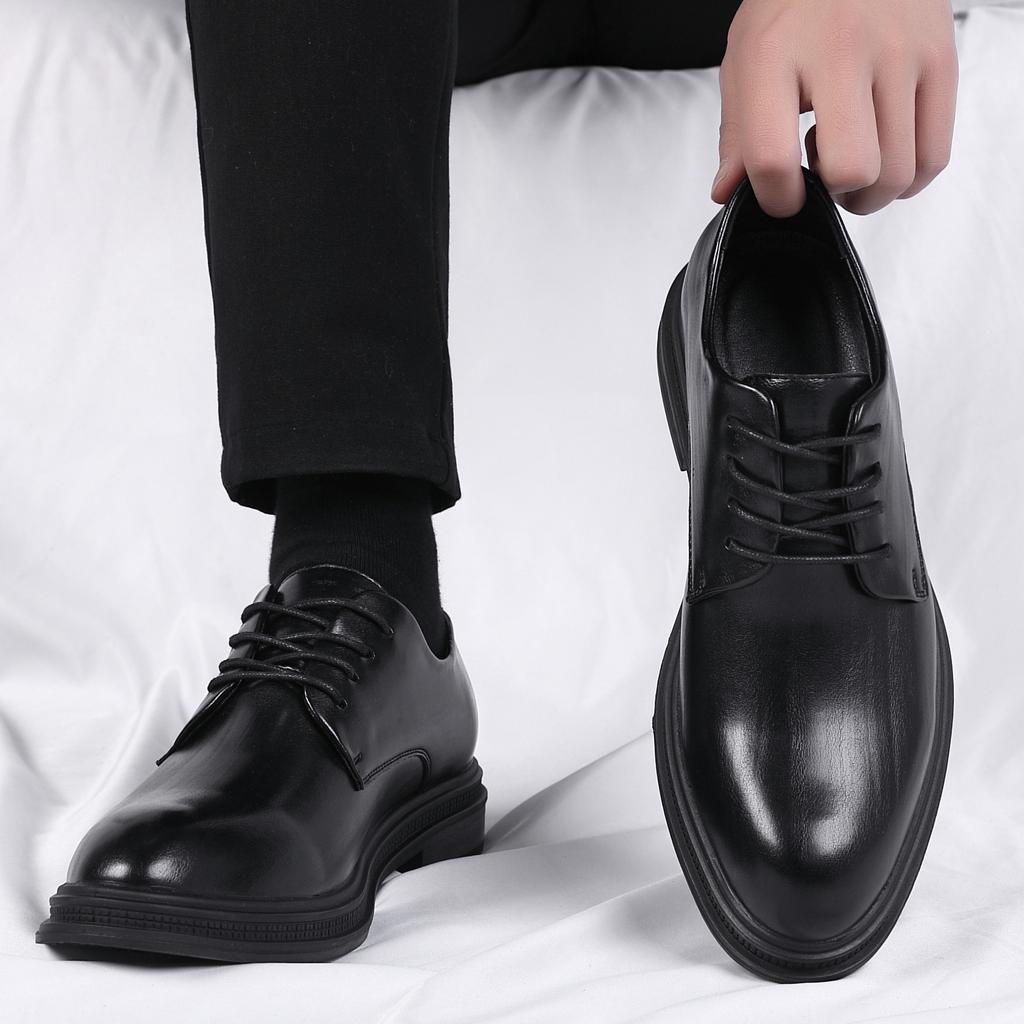Spring Men's Shoes Business Dress Leather Shoes Men's Height Increase Casual Breathable Suit Shoes British Groom Wedding Leather Soft Leather