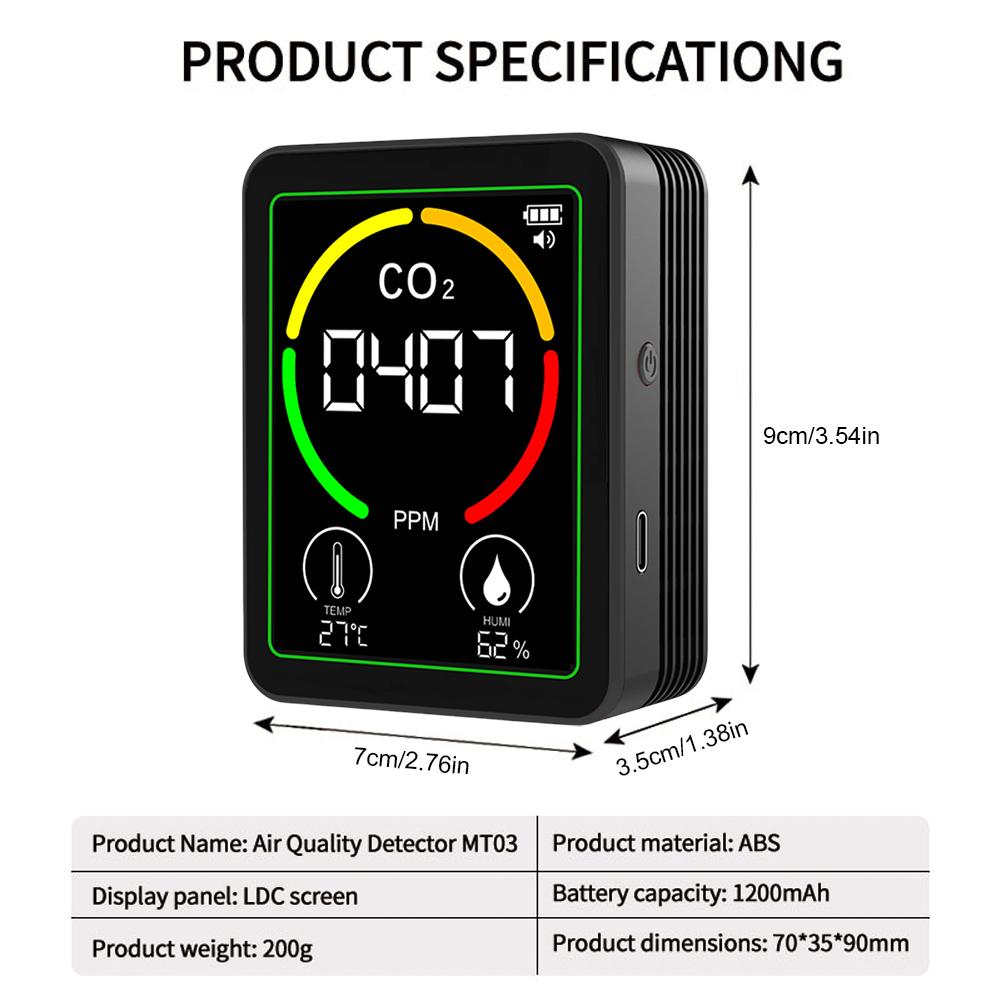 

3 In 1 Temperature Humidity Monitor LED Digital Display Greenhouse Gas Monitor Air Quality Detector for Agricultural Production чорний