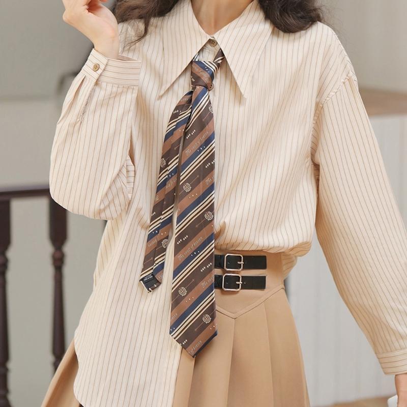 Lazy Tie Hand-tied Neckties Japanese Style Striped Collar Tie for School Shirt