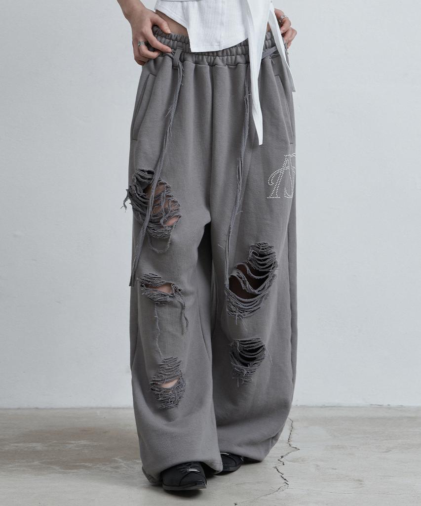 Aejeuyua Sweatpants mit Gürtel und Used-Look Dunkelgrau
