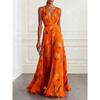 2026 European & American Tulip Print Sleeveless V-Neck Chiffon Evening Gown