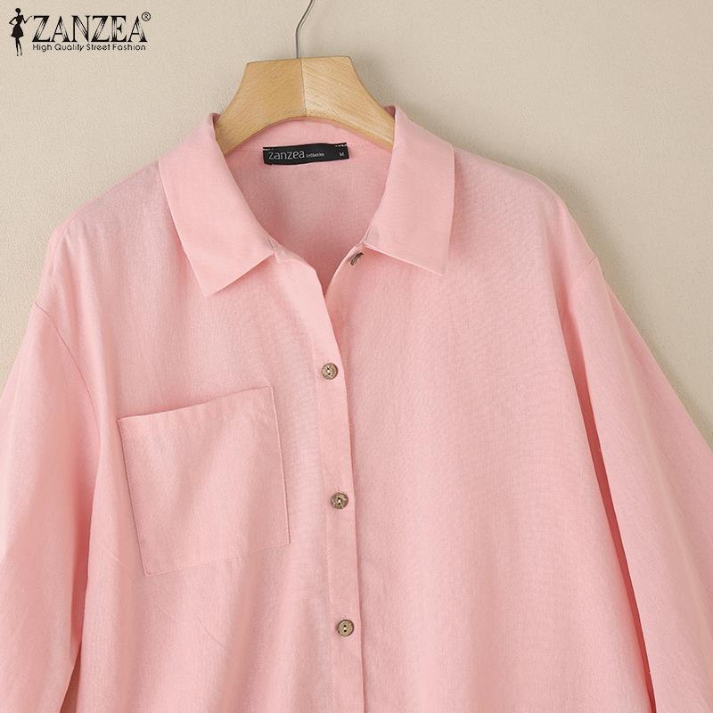 ZANZEA Womens Turn Down Collar 3/4 Sleeve Loose Button Blouse