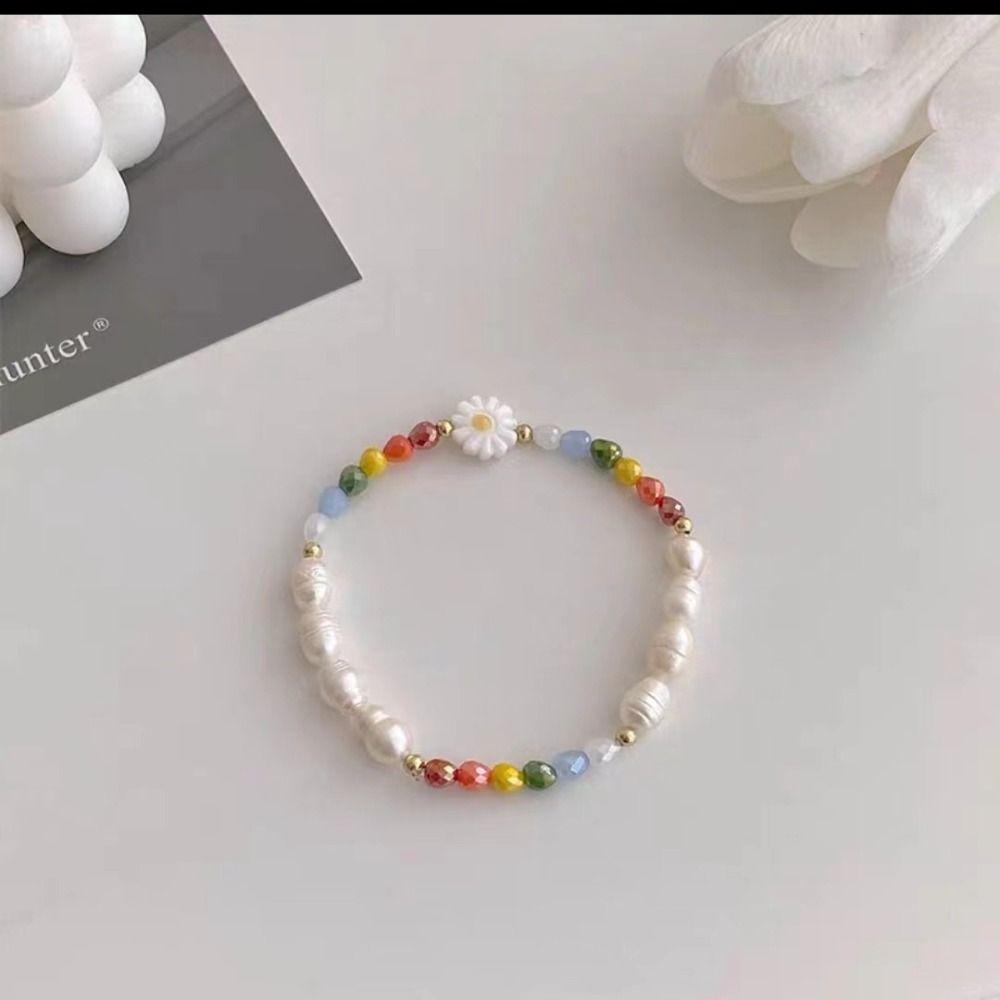 

Colorful Colorful Pearl Flower Necklace Chrysanthemums Sweet Daisy Beaded Bracelet 2