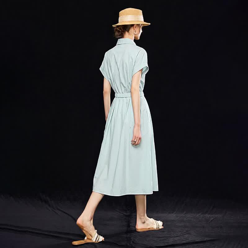 Women's Cotton Blend Shirt Dress with Detachable Belt