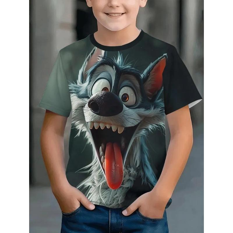 Sommar Rund Hals Tecknad Mode Roligt Mönster Kreativ Färgglad Tryckning Mjuk Bekväm Barn Kortärmad T-shirt