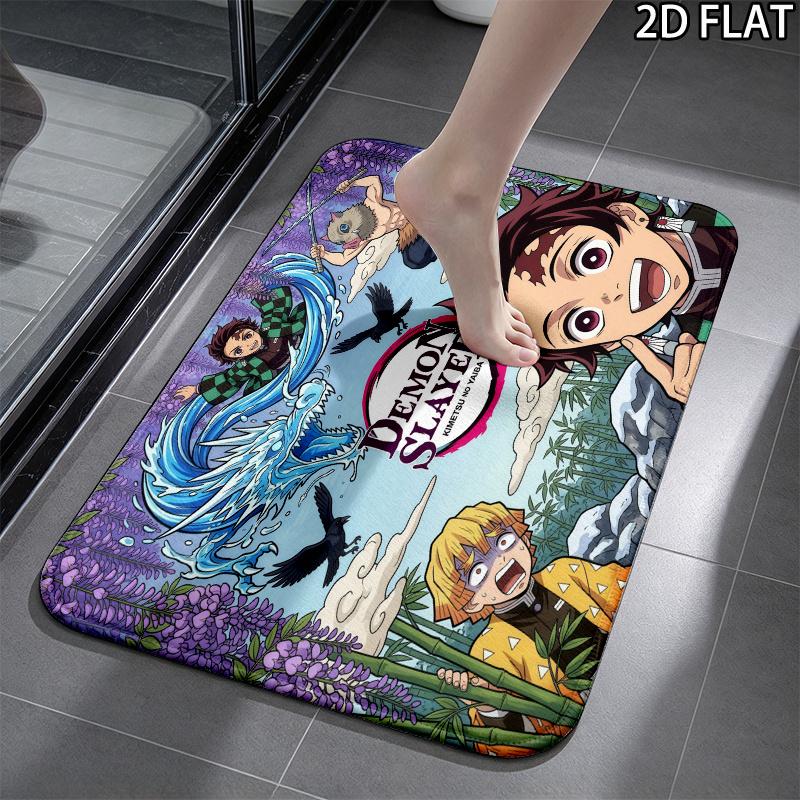 Demon Slayer Art 3Pcs Flannel Toilet Mat Set Bathroom Rug Bath Carpet Non Slip Home Decor Toilet 3 Pcs Bathroom Textile Set