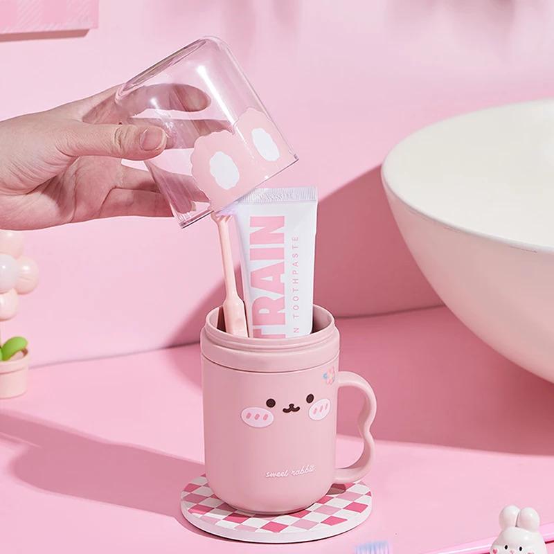 Portable Children's Cartoon Toothcare Box with Mouthwash Cup Travel & Household Dental Care Set Toothbrush Storage Case