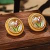 Monet's Garden Medieval Pearl Enamel Earrings for Women