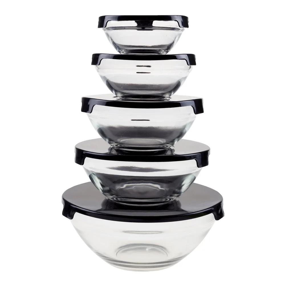 Glass Food Storage Containers with Snap Lids- 10 Piece Set by  Black)