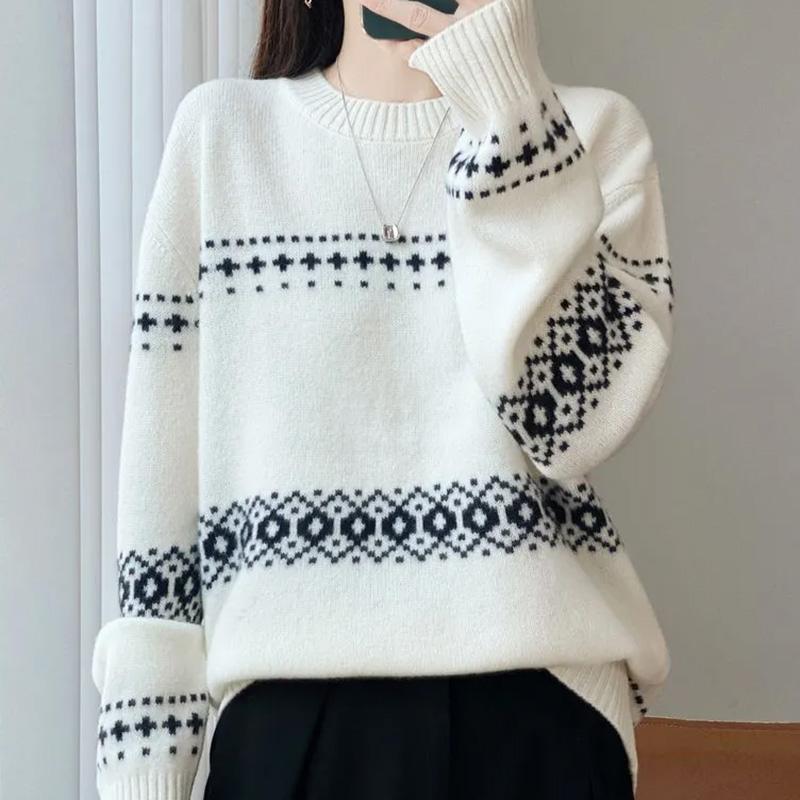 Top para Mujer Otoño Invierno Talla Grande Suelto Manga Larga Punto Cuello Redondo Suéteres Jersey Top