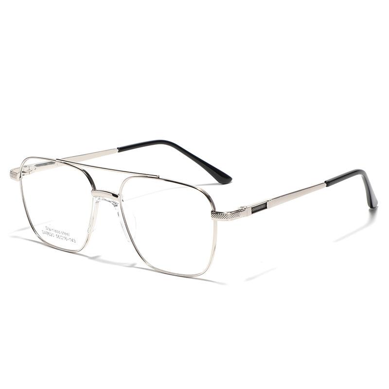 Glasses, Double Beam Metal Square Frame Men'S Commuter Simple Saddle Nose Pad Flat Glasses Women'S