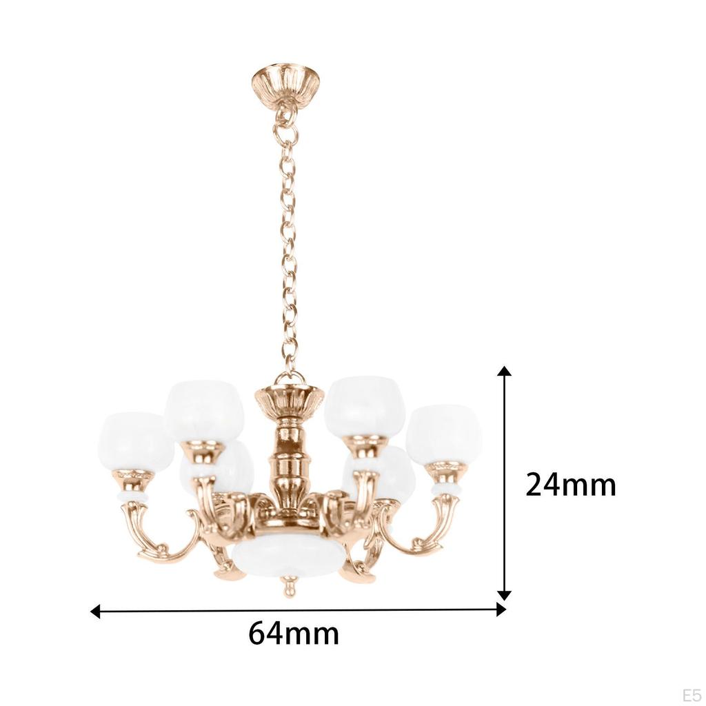 1/12 Dollhouse 6 Arm Chandelier, Doll Accessories Decoration, Home Living Room Lighting Fixtures