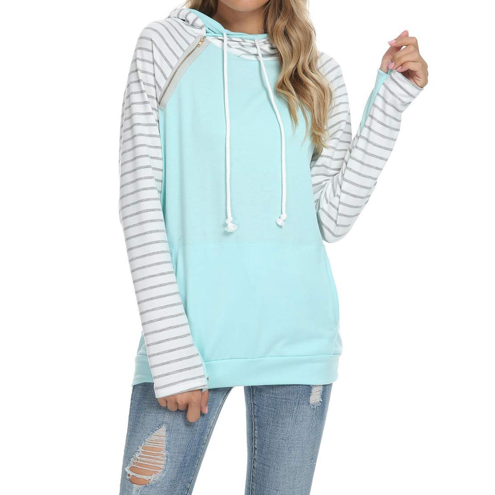 

Women s Fashion Casual Hooded Long Sleeve Colorblock Sweatshirt Top XL