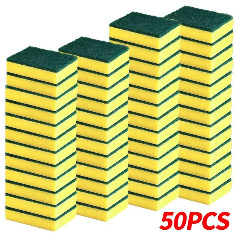 10/30/50Pcs Kitchen Cleaning Tool Highly Absorbent Double-Sided Sponge Magic Cleaning Pot Rust Sponge Cleaning Brush