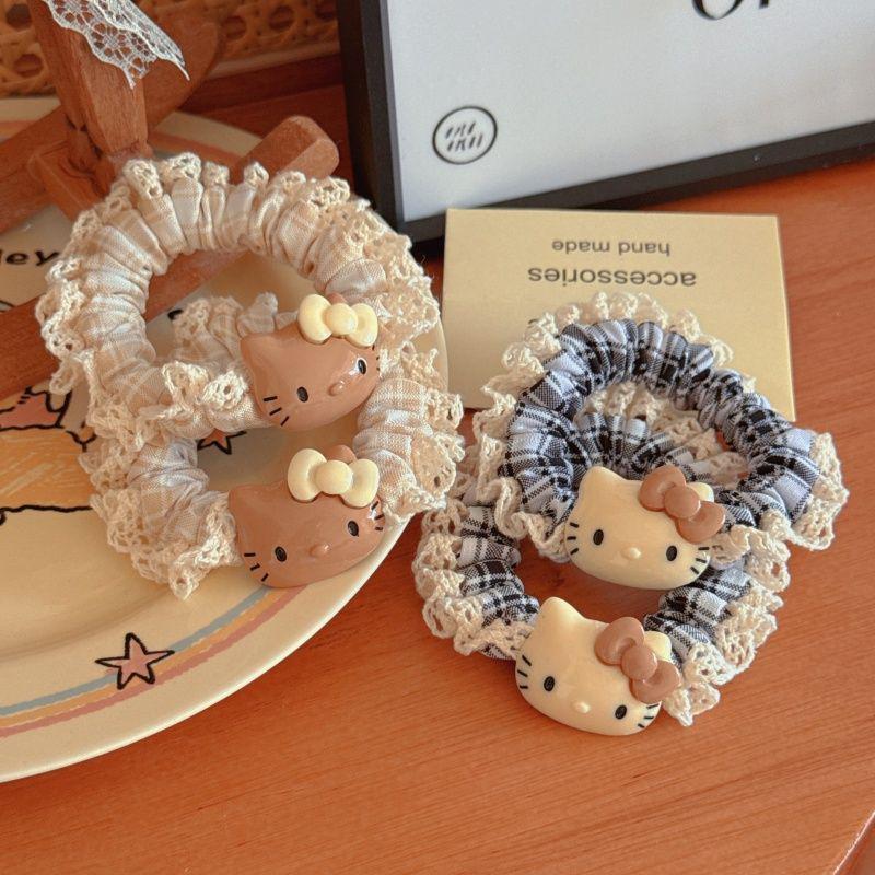 Sweet Lace Black Leather Kitten Hair Tie: Cute Girly Ponytail Scrunchie