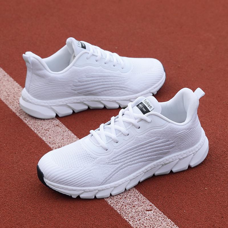 Fashion Spring Flying Knitted Breathable Running Shoes Sports Women Casual Shoes Soft Sole Couples Men And Women Small White Shoes