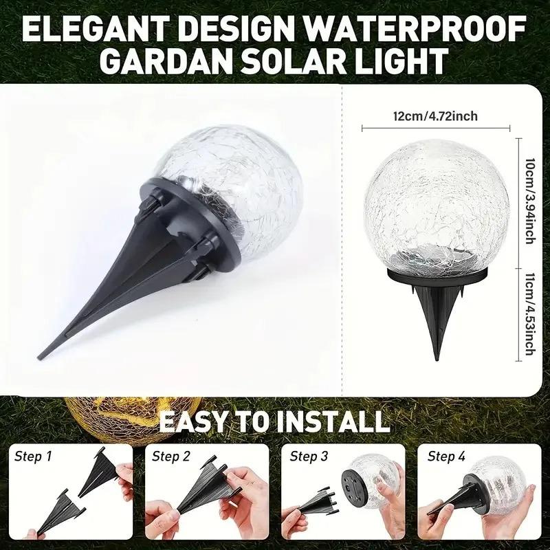Solar LED Light Waterproof Cracked Glass Ball for Garden Outdoor Path for Patio and Yard Lawn Backyard Festival Decoration Lamp