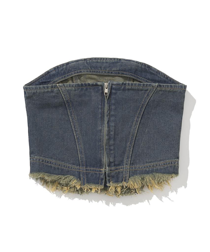 Not4Nerd W Eyelet Vintage Denim Corset - Deep Blue