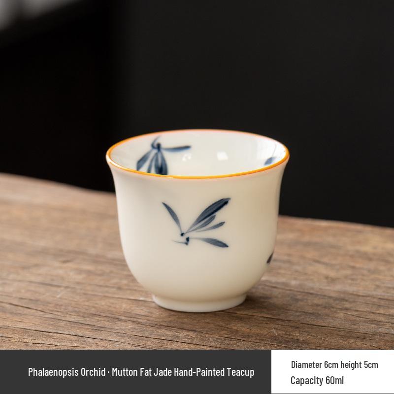 Hand-painted Phalaenopsis Orchid Master Teacup - High-grade Ceramic Kung Fu Tea Brewing Tasting Cup
