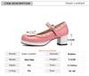 Fashion Girls Sweet Med Heel Ruffles Lolita Shoes Cute Bow Mary Jane Pumps Bride Wedding Cosplay Party Red Pink Black Green Size 34-48