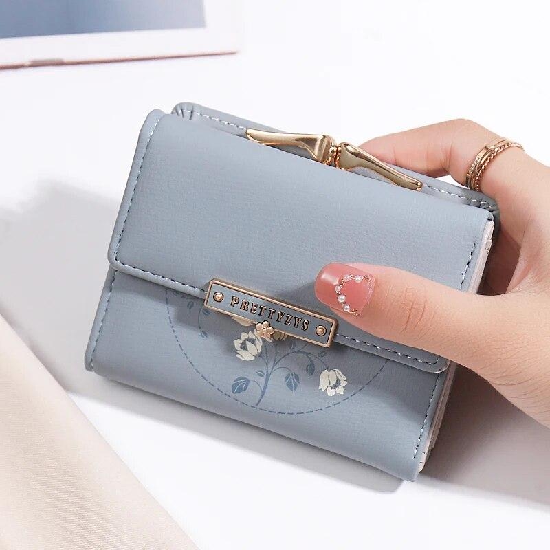 Purse Women's Summer New Korean PU Printed Buckle 3 Fold Bag Simple All-in-one Short Women's Money Clip Multi-card Folding Flap