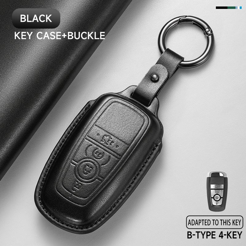 Leather Car Key Cover Case Protection Shell Keychain For Ford Fiesta Focus Fusion Mustang F-150 Mondeo Ecosport Kuga Edge Escape