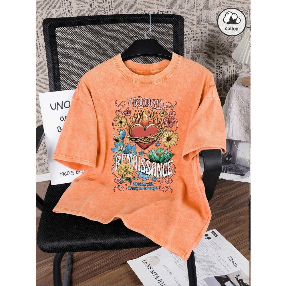 

Renaissance Printing Washed T Shirts Woman Cotton Oversized T-Shirt Casual Summer Short Sleeves Y2K Womens Clothes S
