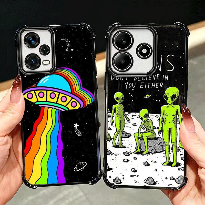 Funny Space UFO Alien Thing Soft Phone Case For Xiaomi Redmi Note 14 15 Pro Plus 13 12 11S 11T 5G 10 9S 9 Plating Anti-Fall Fund