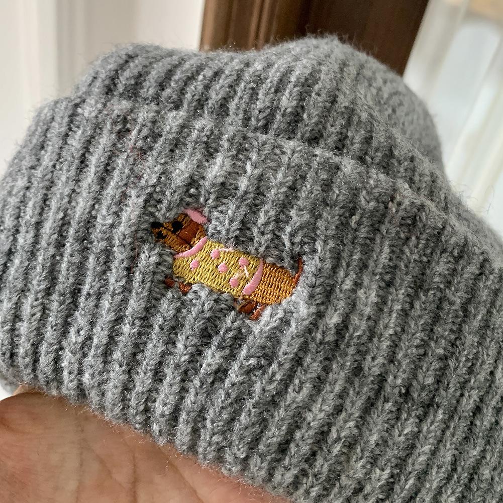 Women'S Dog Embroidered Knitted Beanie Thickened Winter Warm Hat Cold-Proof Fuzzy Lined Beanie For Women New