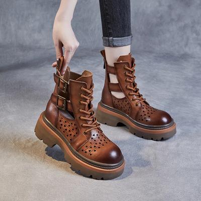 New Women's Leather Sandals Quality Platform Hollow Roman Women's Wedge Sandals Classic Leather Boots for Women