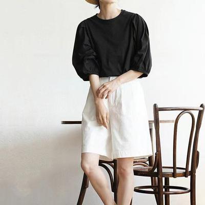 Early Autumn Japanese Women's Classic Solid Color Simple Retro Versatile Casual Loose Sleeves T-sleeves for Women