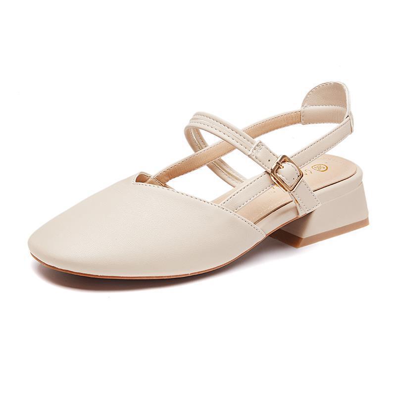 Baotou Sandals Women's Summer Middle Heel 2025 New Korean Version Versatile Student Fairy Style Retro Thick Heel One-word Strap Single Shoes