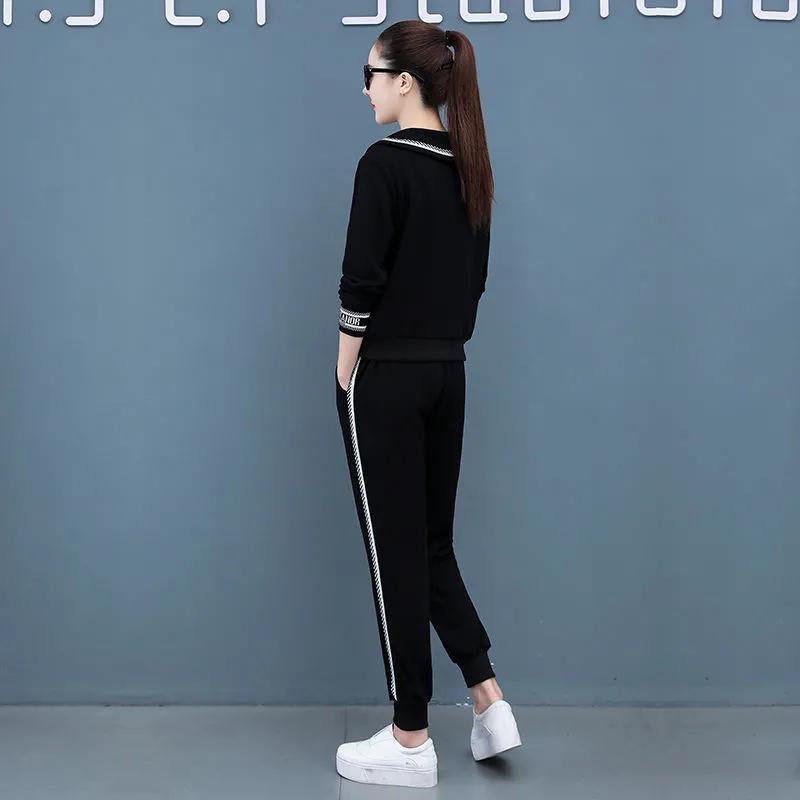 Women's Spring Autumn Plus Size Two-Piece Set Slimming Sweatshirt + Casual Sportswear Two-Piece Set