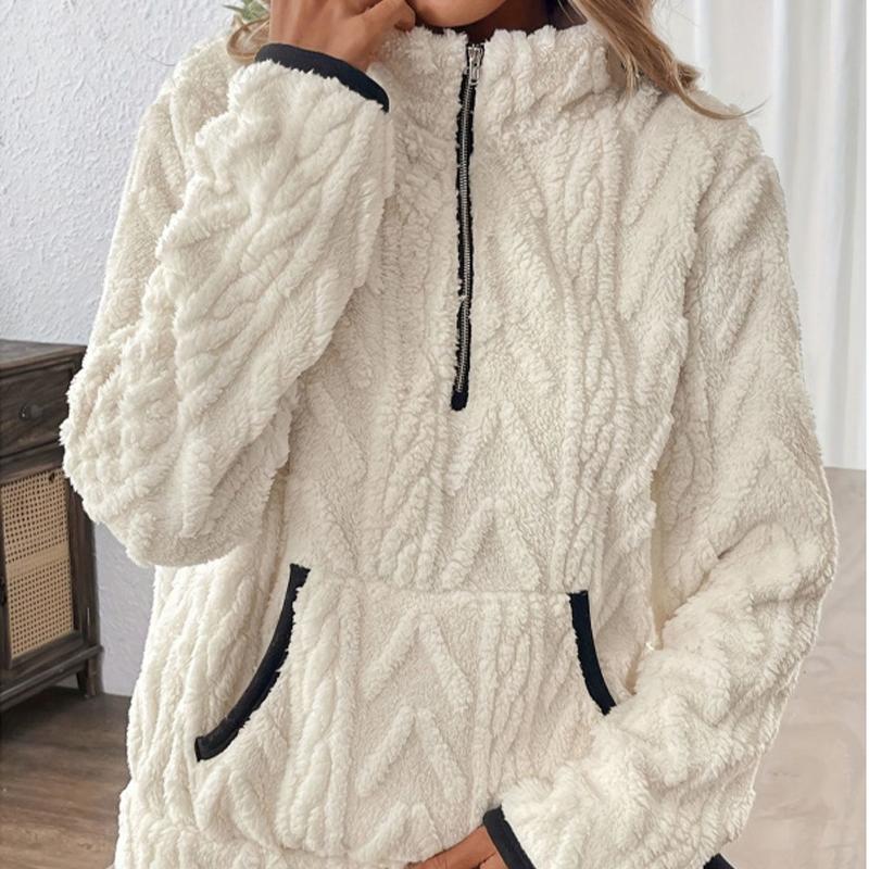 Women's Color Block Cropped Fleece Hoodie Half Zip Pullover Fall Winter Short Casual Top