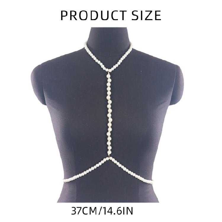 Female Body Chain Choker Jewelry Artificial Pearls Chain Formal Event Chest Chain