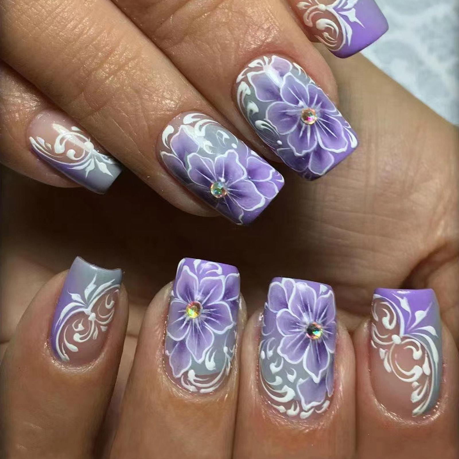 

24Pcs Square Press on Nails Glue on Nails French Fake Nails Designs False Nails Artificial Nails Gifts for Women Girls