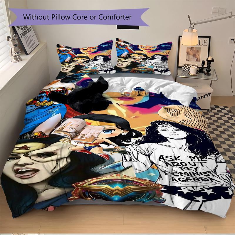 3pcs Wonder Woman Cover Set,Soft Comfortable Duvet Cover,Guest Room (1*Duvet Cover + 2*Pillowcases, Without Core) yy251024179