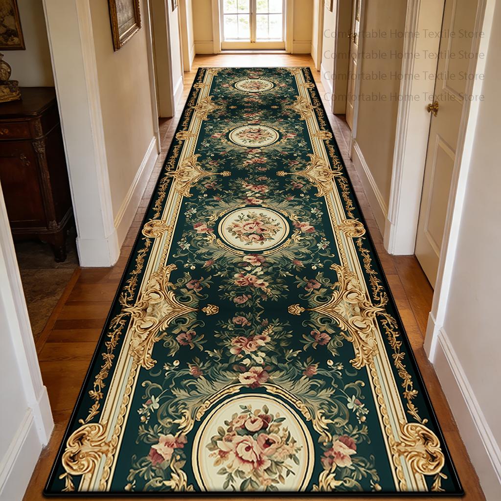Luxurious European Patterns Long Corridor Carpet Decoration Doorway Stairway Antiskid Rug Easy Clean Lint-free Long Runner Mats