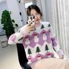 Female Large Size Vintage Loose Print Sweaters Women's Autumn and Winter Sweet Style Knitted Pullover Tops