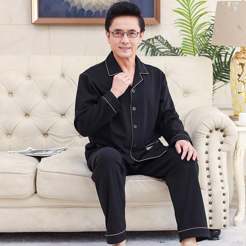 Men's Plus Size Cotton Pajama Set - Long-Sleeved, Ideal for Middle-Aged & Elderly, Spring to Winter Wear