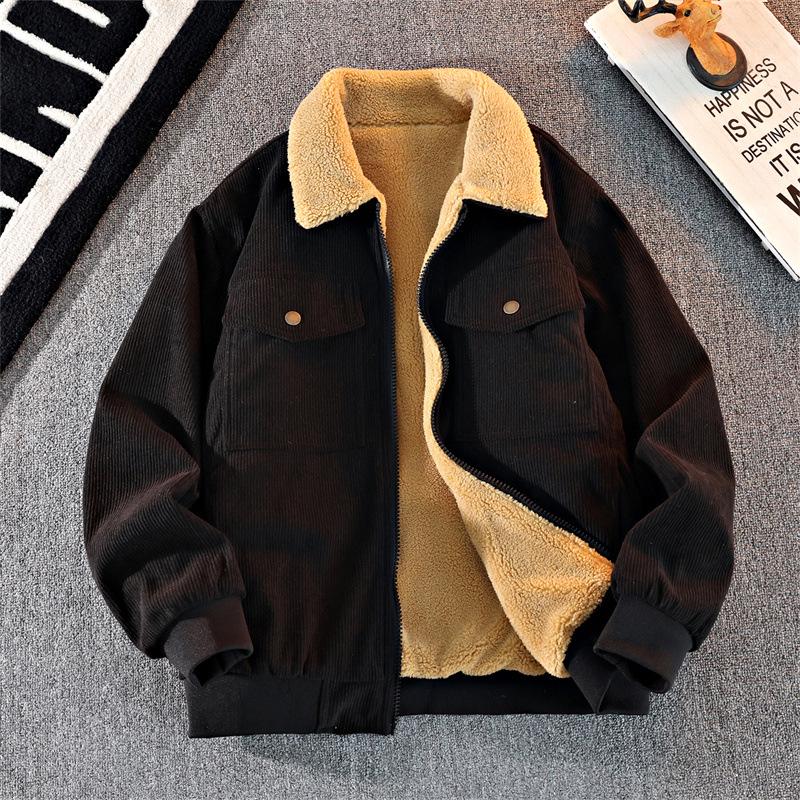 Men's Thick Corduroy Jacket with Fleece Lining - Long Sleeve Warm Cotton Outerwear
