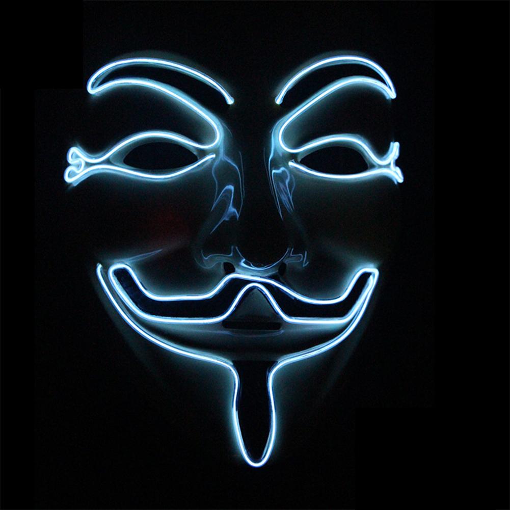 Halloween EL Glowing V Letter Mask Grimace Costume Mask Perfect Party Decoration white 1#0