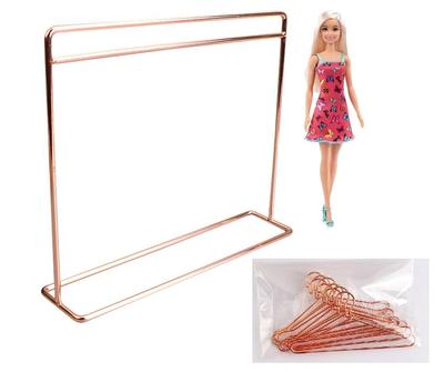 [Large] 30cm Tall 16 Scale Doll Clothes Rack, Suitable for Long Dresses, Rose GoldPink Gold, Set of 10 Hangers, Doll Clothes, Dress-Up Doll Clothes,