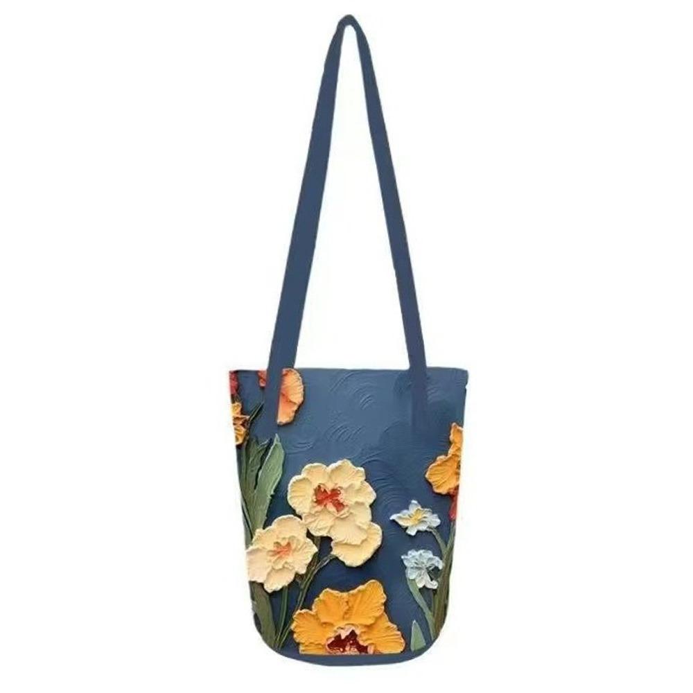 Fashion Women's Shoulder Bag Floral Pattern Canvas Bucket Bag Casual Large Capacity Handbag