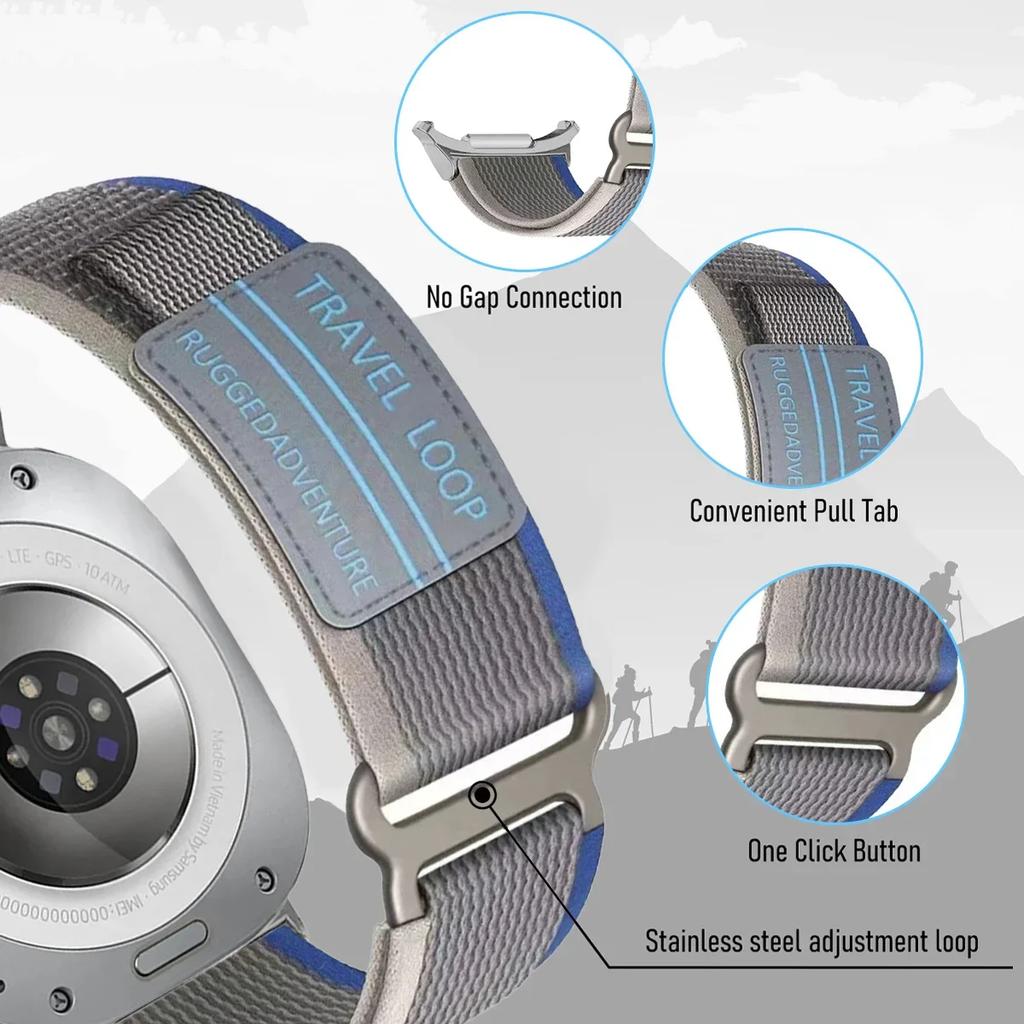 Nylon Travel Loop Strap for Samsung Galaxy Watch 7 Ultra 47mm Men Sport Band for Galaxy 7 47mm ultra NO Gaps Curved End Bracelet