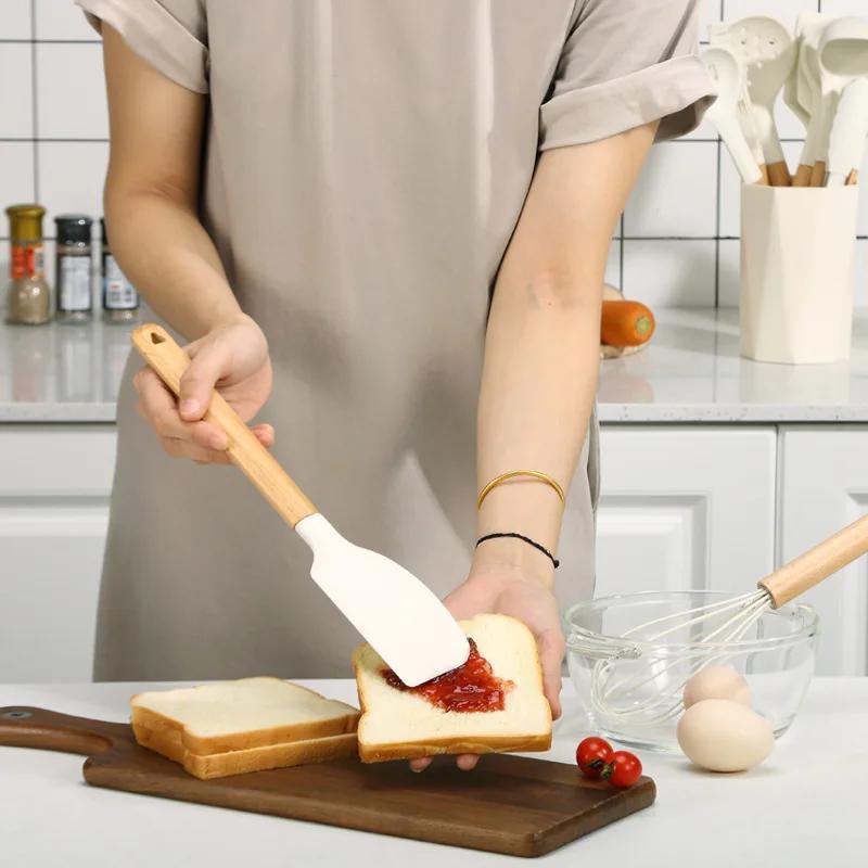 Cookie Cutter Squeegee Set Kitchens Accessories Wooden Handle Kitchen Utensils Food Grade Heat Resistant Silicone Baking Spatula
